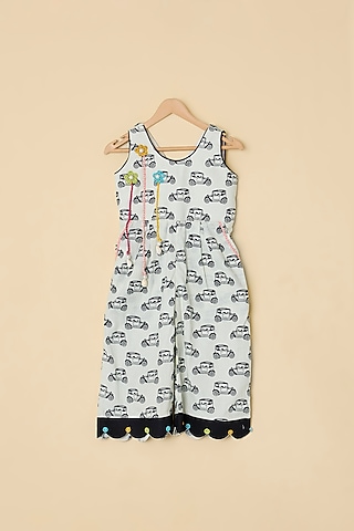 Black Cotton Printed Jumpsuit For Girls by ATIJAH
