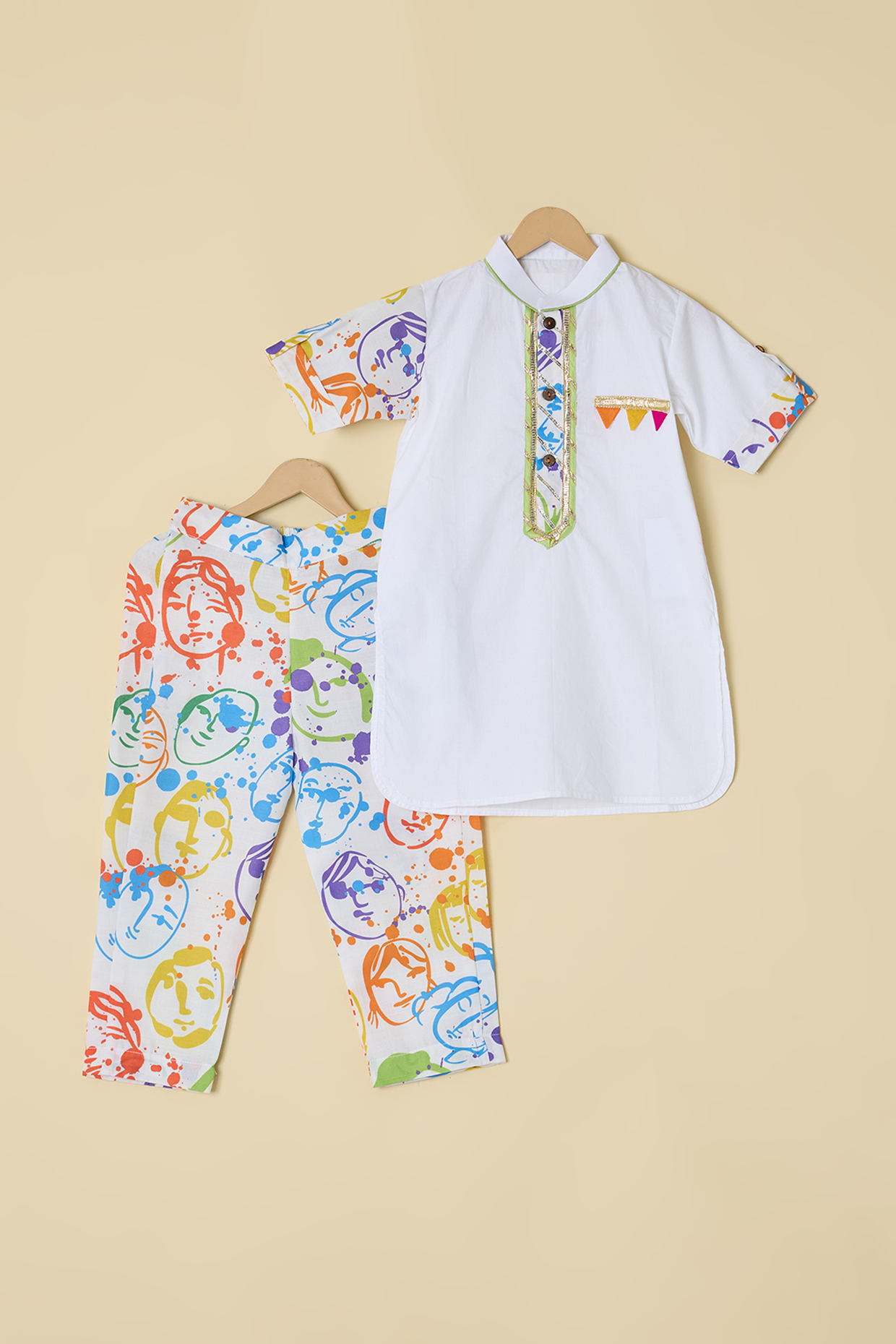 White Cotton Kurta Set For Boys by ATIJAH