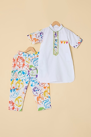 White Cotton Kurta Set For Boys by ATIJAH