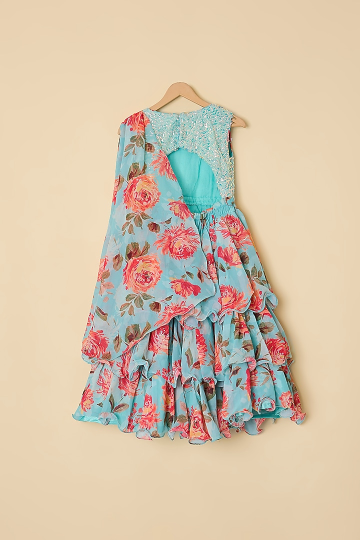 Green Georgette & Sequins Floral Printed Anarkali For Girls by ATIJAH at Pernia's Pop Up Shop