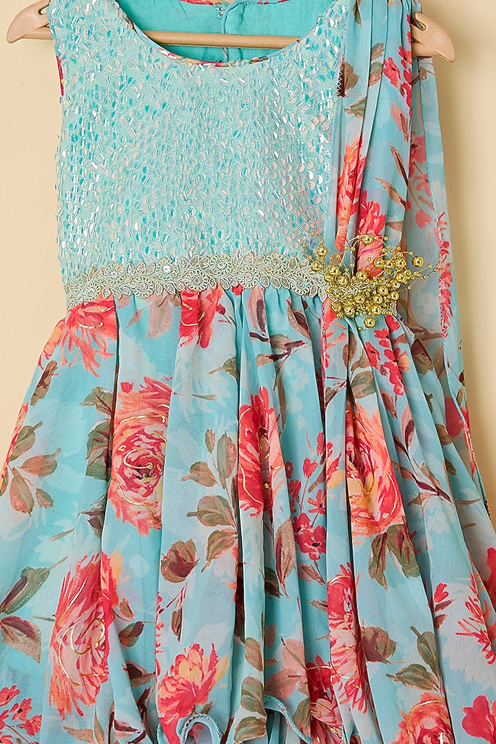 Green Georgette & Sequins Floral Printed Anarkali For Girls by ATIJAH at Pernia's Pop Up Shop