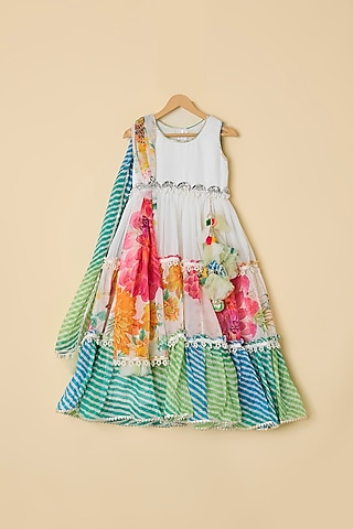 Green Georgette & Organza Printed Anarkali For Girls by ATIJAH