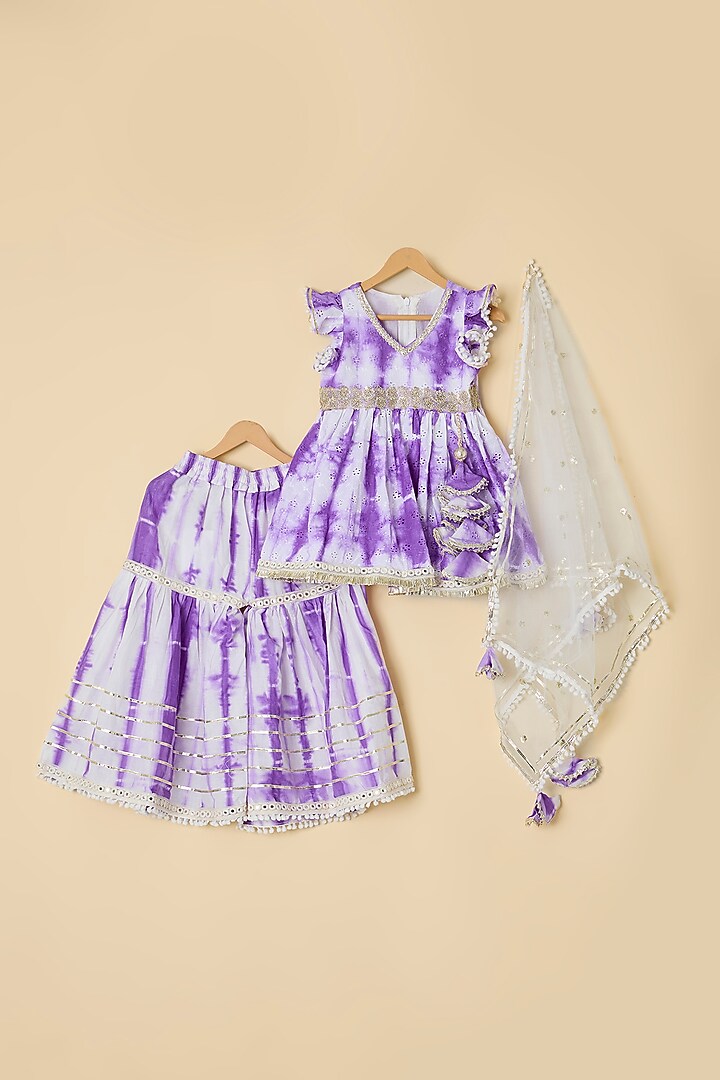 Purple Cotton & Net Printed Sharara Set For Girls by ATIJAH at Pernia's Pop Up Shop
