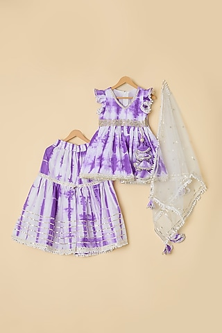 Purple Cotton & Net Printed Sharara Set For Girls by ATIJAH