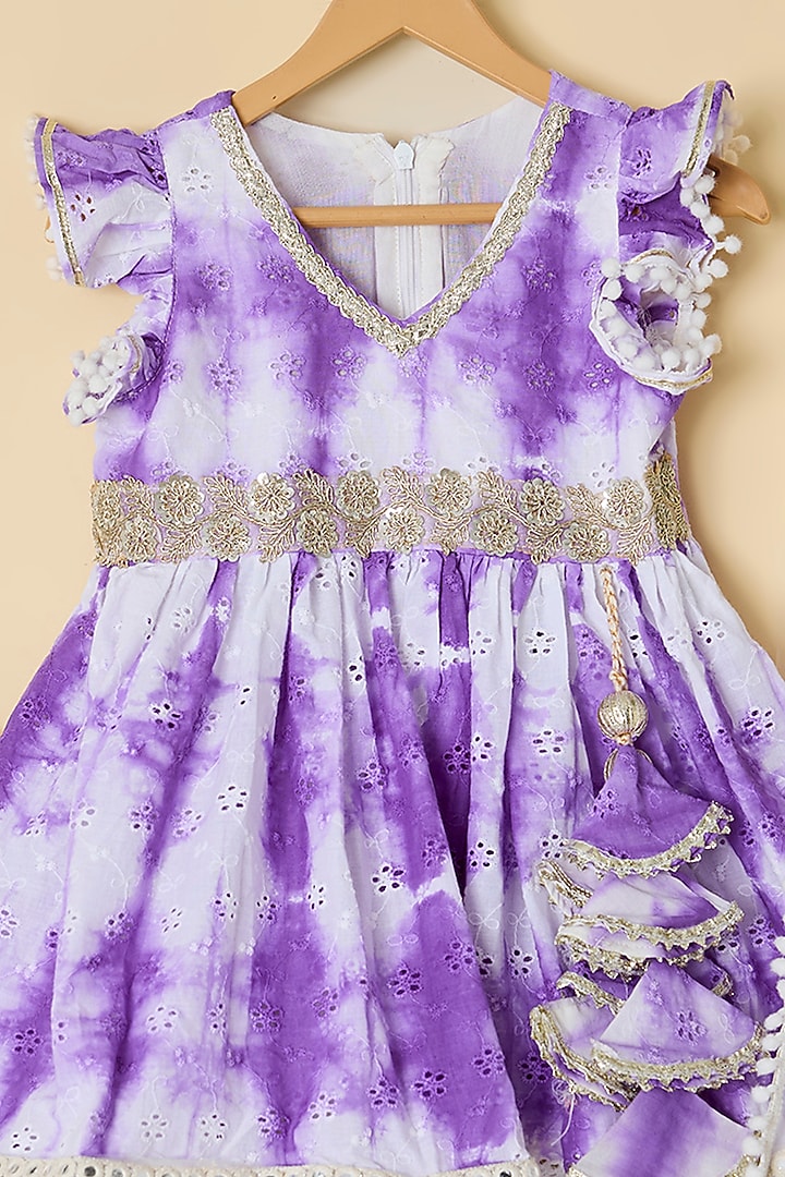 Purple Cotton & Net Printed Sharara Set For Girls by ATIJAH at Pernia's Pop Up Shop