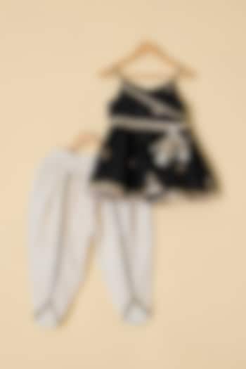 Black Chanderi Embroidered Kurta Set For Girls by ATIJAH at Pernia's Pop Up Shop