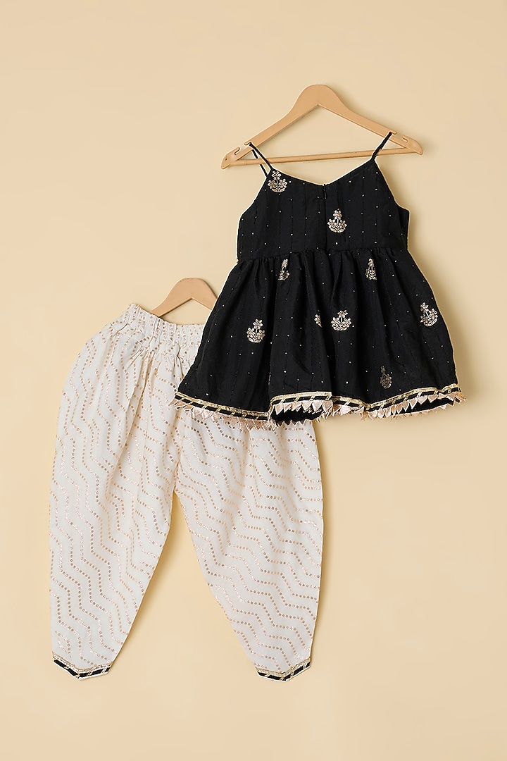 Black Chanderi Embroidered Kurta Set For Girls by ATIJAH at Pernia's Pop Up Shop