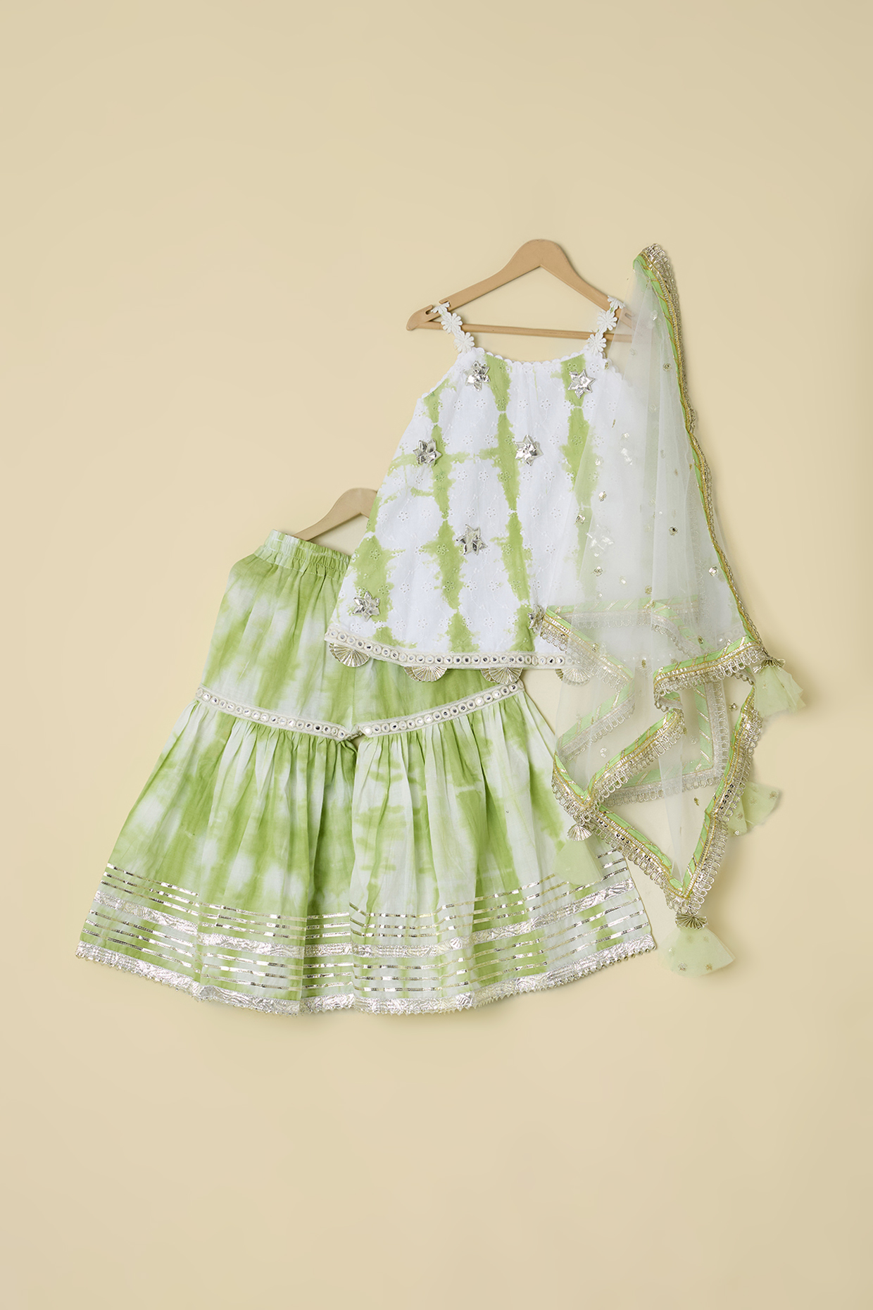 Green Cotton & Net Printed Sharara Set For Girls by ATIJAH at Pernia's Pop Up Shop