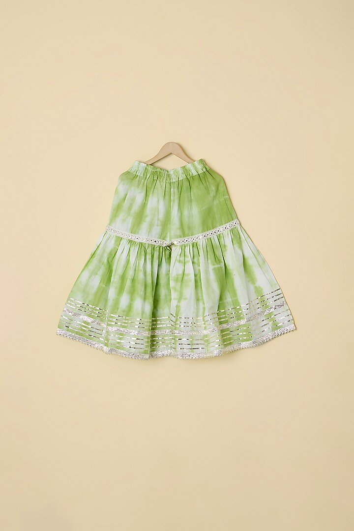 Green Cotton & Net Printed Sharara Set For Girls by ATIJAH at Pernia's Pop Up Shop