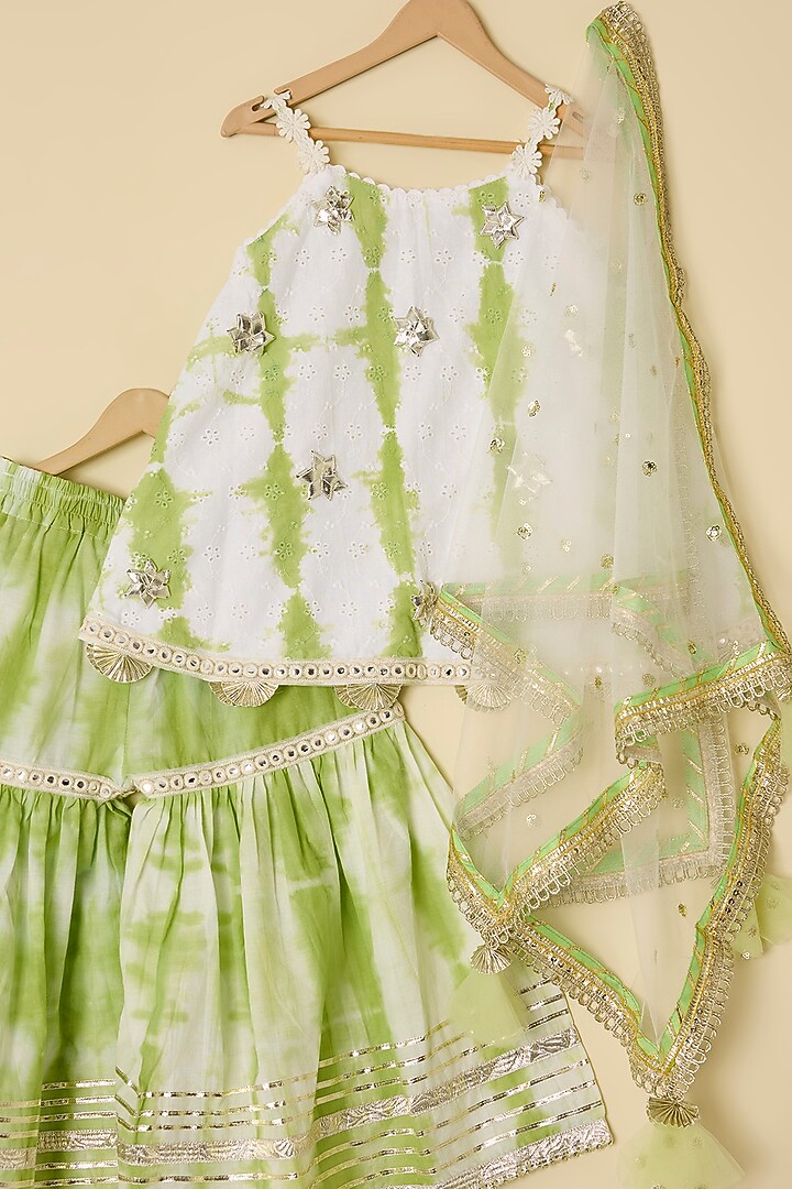 Green Cotton & Net Printed Sharara Set For Girls by ATIJAH at Pernia's Pop Up Shop