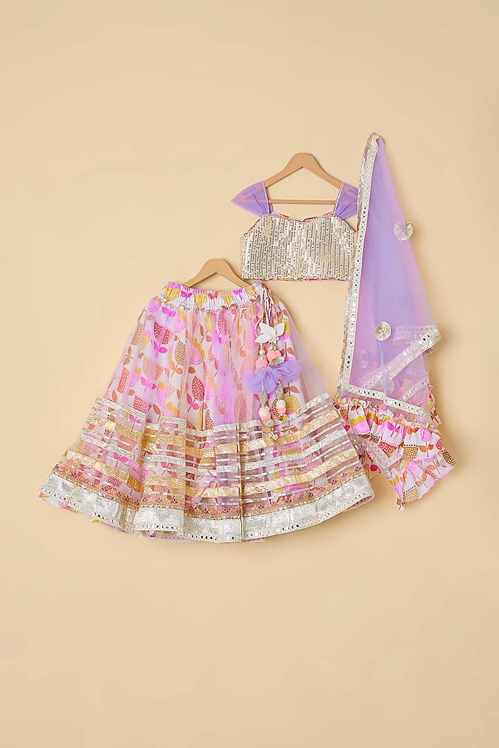 Purple Sequins & Net Gota Embroidered Lehenga Set For Girls by ATIJAH at Pernia's Pop Up Shop