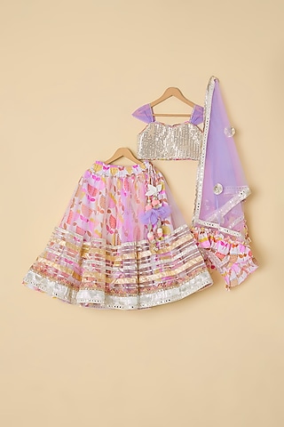 Purple Sequins & Net Gota Embroidered Lehenga Set For Girls by ATIJAH