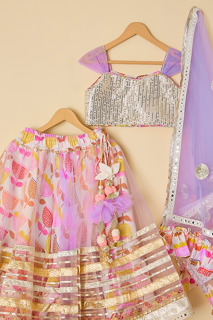 Purple Sequins & Net Gota Embroidered Lehenga Set For Girls by ATIJAH at Pernia's Pop Up Shop