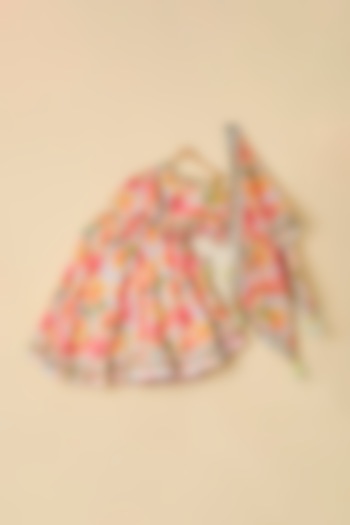 Pink Cotton Floral Printed Lehenga Set For Girls by ATIJAH at Pernia's Pop Up Shop