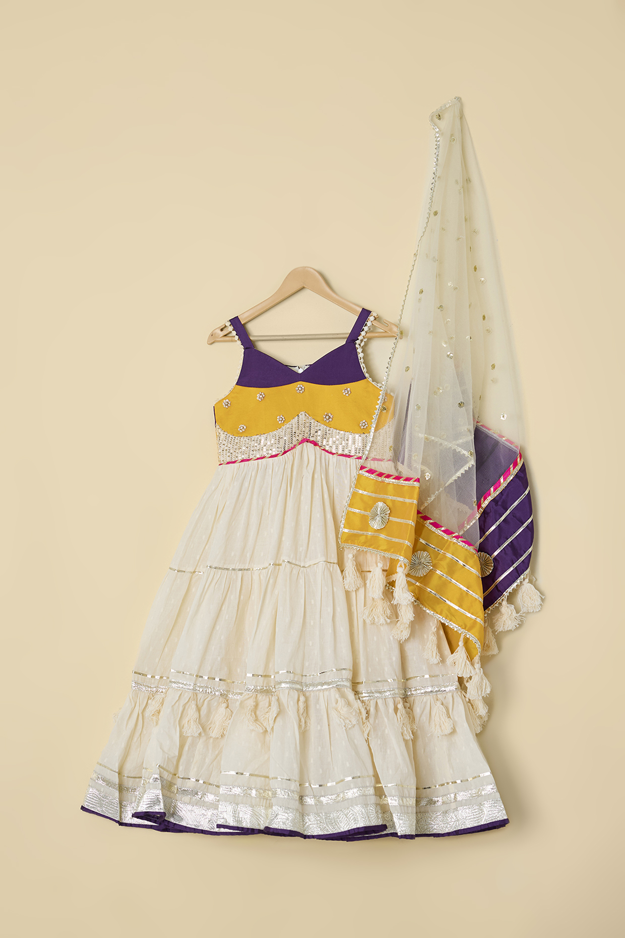 Multi-Colored Cotton & Net Anarkali Set For Girls by ATIJAH at Pernia's Pop Up Shop