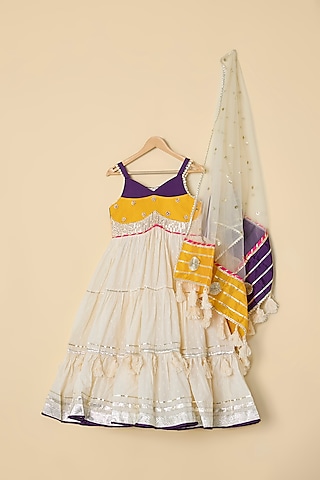 Multi-Colored Cotton & Net Anarkali Set For Girls by ATIJAH