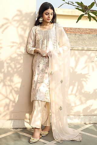 Off-White Gota Embroidered Kurta Set by Atman