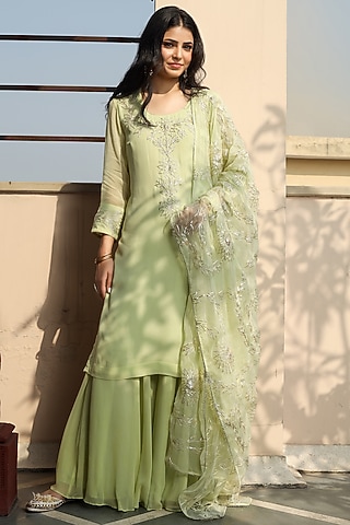 Sage Green Gota Embroidered Kurta Set by Atman