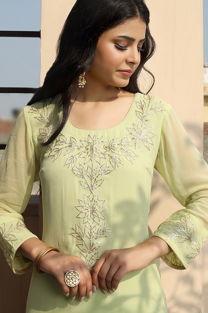 Sage Green Gota Embroidered Kurta Set by Atman at Pernia's Pop Up Shop