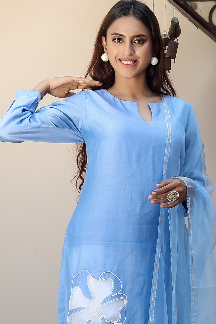 Blue Chanderi Kurta Set by Atman at Pernia's Pop Up Shop