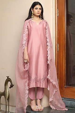 Old Rose Chanderi Kurta Set by Atman