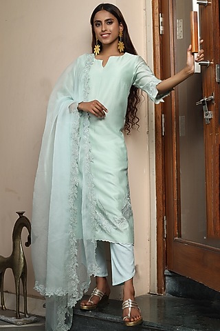 Sky Blue Chanderi Kurta Set by Atman