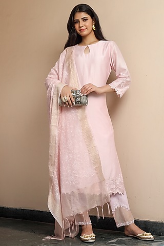 Blush Pink Chanderi Kurta Set by Atman