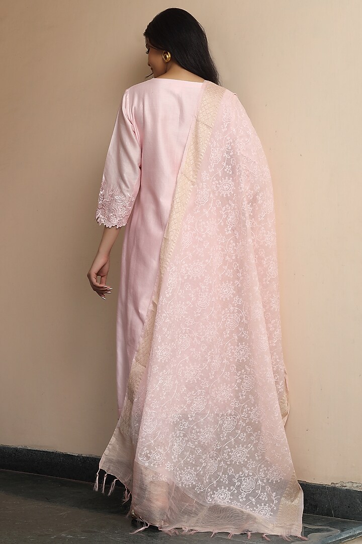 Blush Pink Chanderi Kurta Set by Atman at Pernia's Pop Up Shop