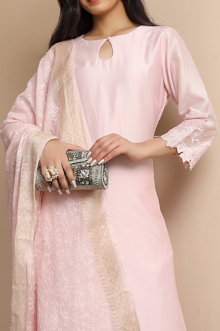 Blush Pink Chanderi Kurta Set by Atman at Pernia's Pop Up Shop