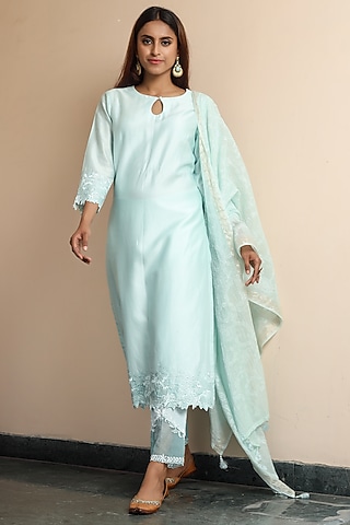 Mint Chanderi Kurta Set by Atman