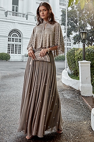 Grey Georgette Sharara Set by Amitabh Malhotra