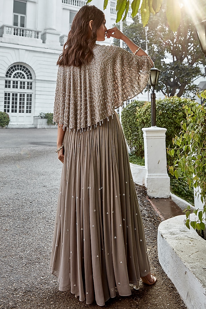 Grey Georgette Wedding Sharara Set by Amitabh Malhotra at Pernia's Pop Up Shop