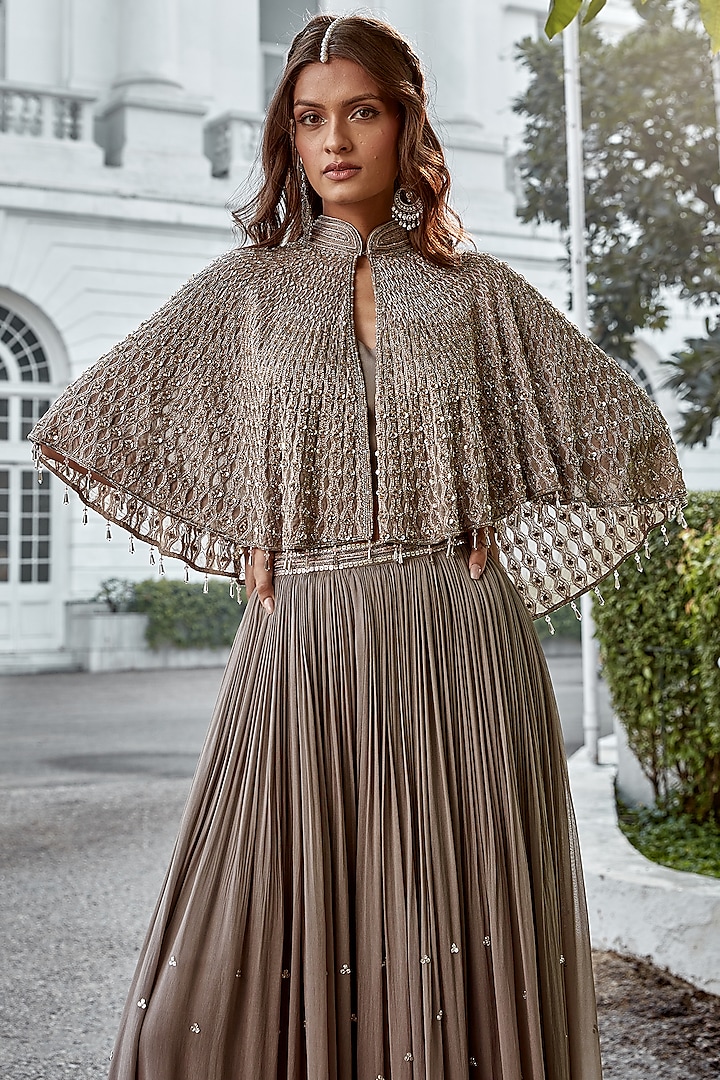 Grey Georgette Wedding Sharara Set by Amitabh Malhotra at Pernia's Pop Up Shop