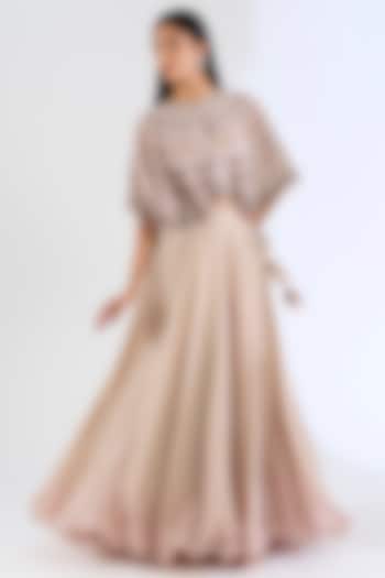 Monochrome Peach Organza & Georgette Hand Embroidered Cape Set by Amitabh Malhotra at Pernia's Pop Up Shop