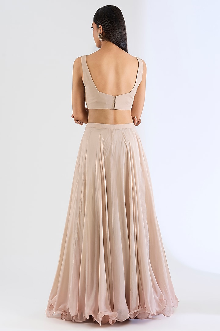 Monochrome Peach Organza & Georgette Hand Embroidered Cape Set by Amitabh Malhotra at Pernia's Pop Up Shop