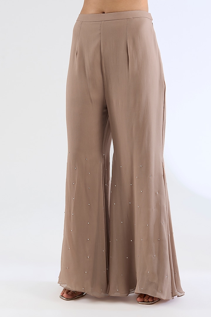 Beige Georgette Wedding Sharara Set by Amitabh Malhotra at Pernia's Pop Up Shop