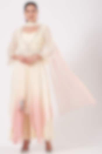 Ivory & Pink Georgette Sharara Set by Amitabh Malhotra