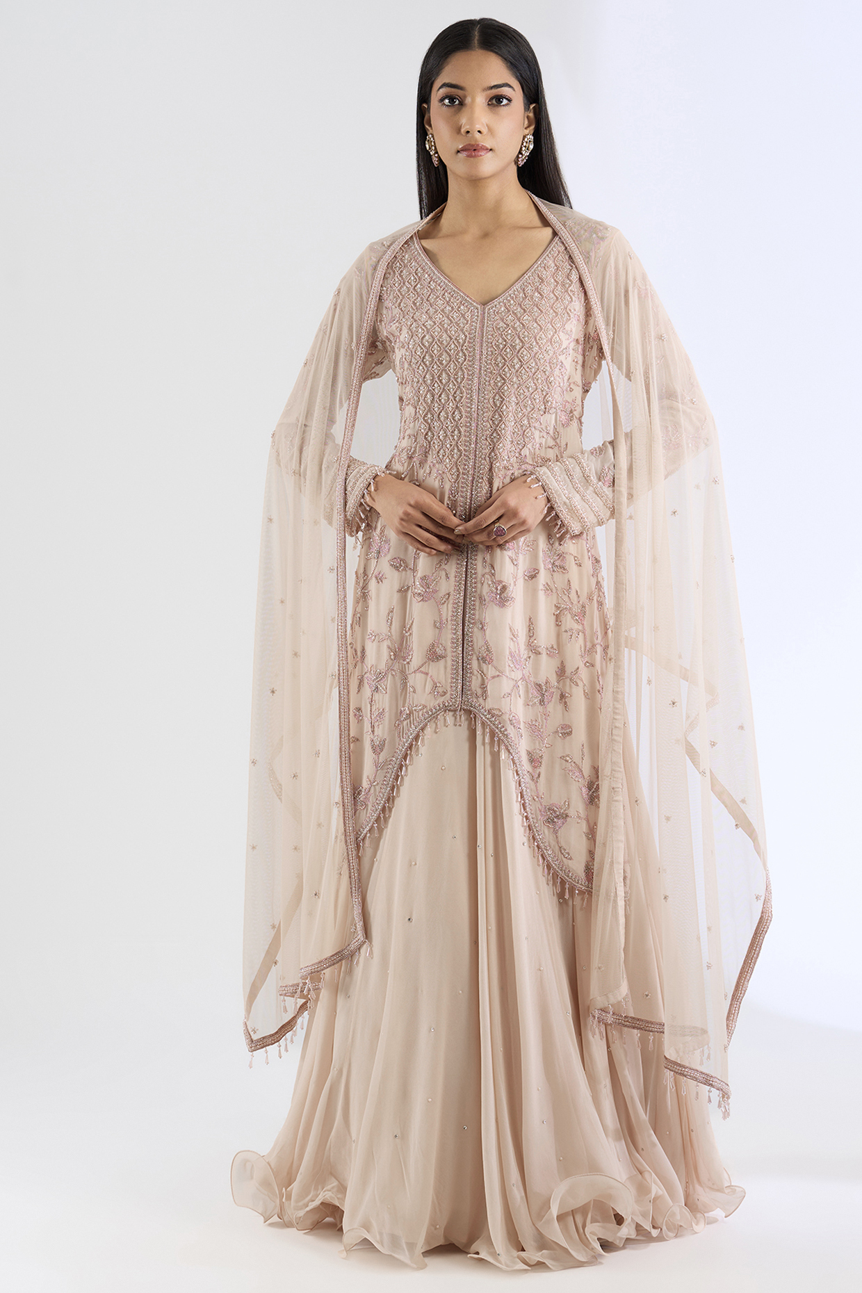 Peach Georgette Skirt Set by Amitabh Malhotra at Pernia's Pop Up Shop