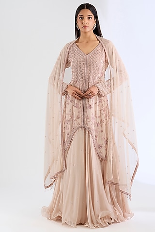 Peach Georgette Skirt Set by Amitabh Malhotra