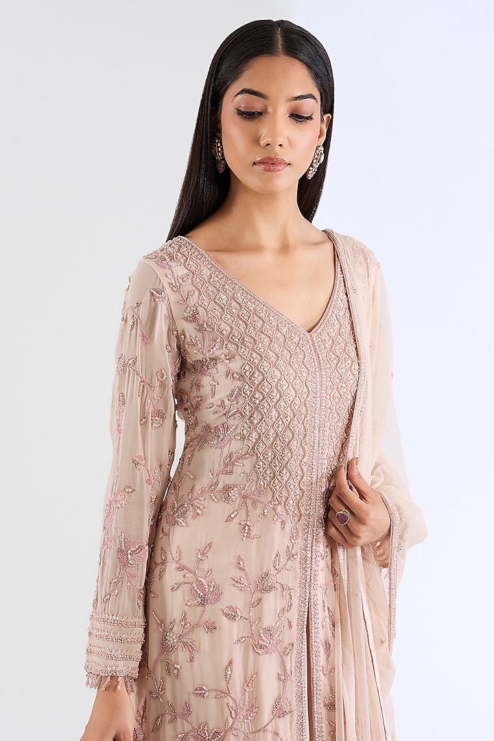 Peach Georgette Skirt Set by Amitabh Malhotra at Pernia's Pop Up Shop