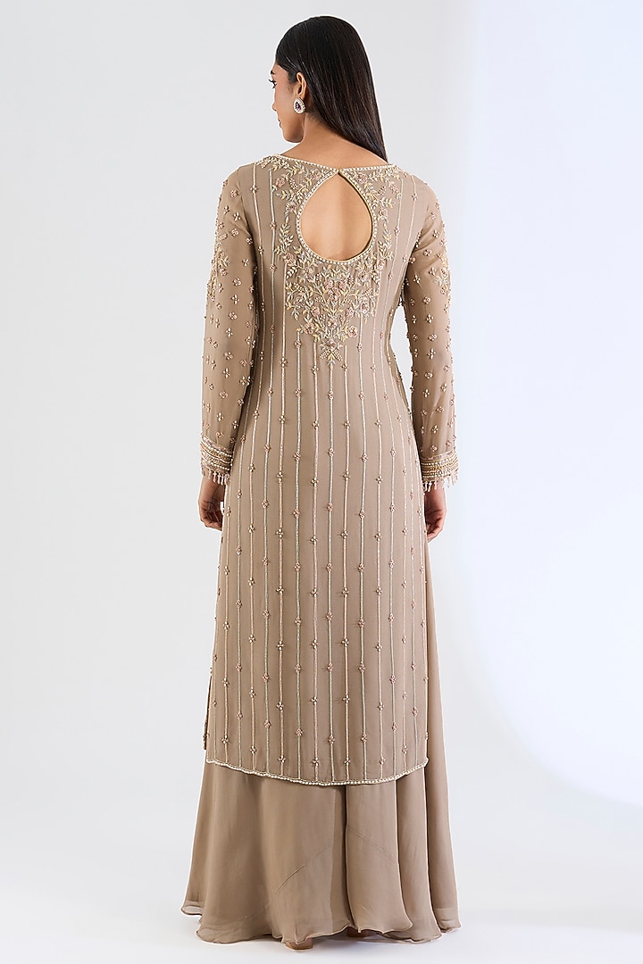 Beige Georgette Wedding Sharara Set by Amitabh Malhotra at Pernia's Pop Up Shop