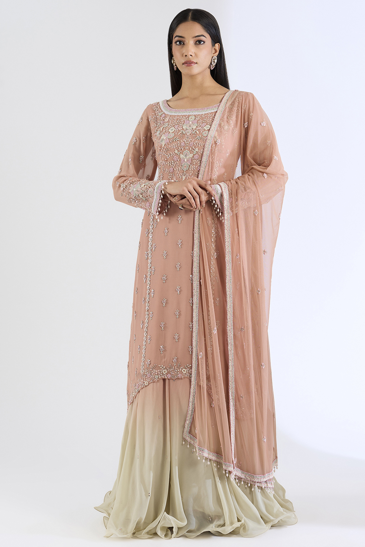 Peach Georgette Wedding Lehenga Set by Amitabh Malhotra at Pernia's Pop Up Shop