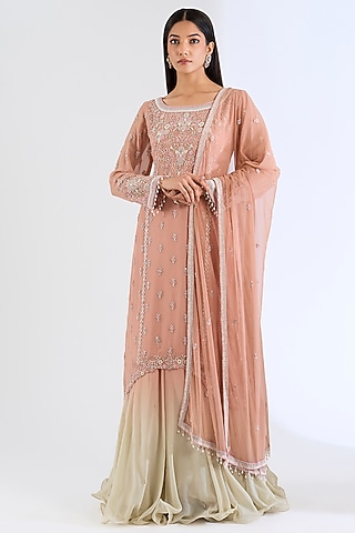 Peach Georgette Lehenga Set by Amitabh Malhotra