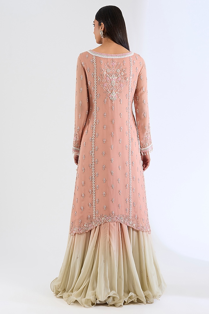 Peach Georgette Wedding Lehenga Set by Amitabh Malhotra at Pernia's Pop Up Shop
