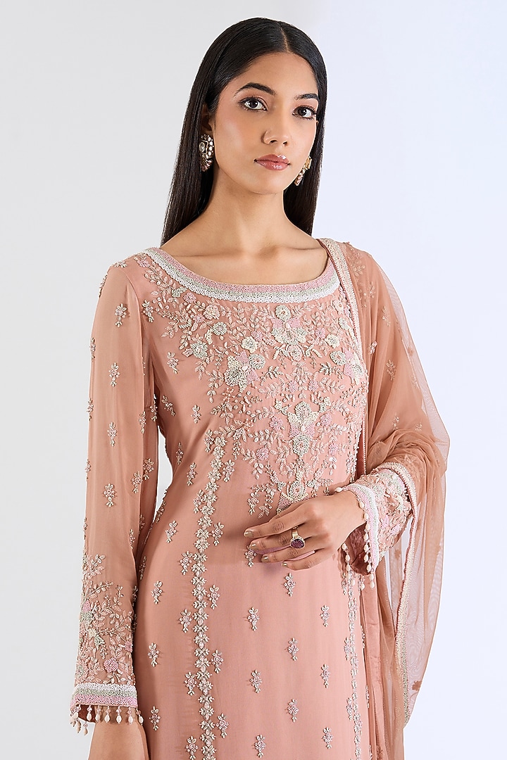 Peach Georgette Wedding Lehenga Set by Amitabh Malhotra at Pernia's Pop Up Shop