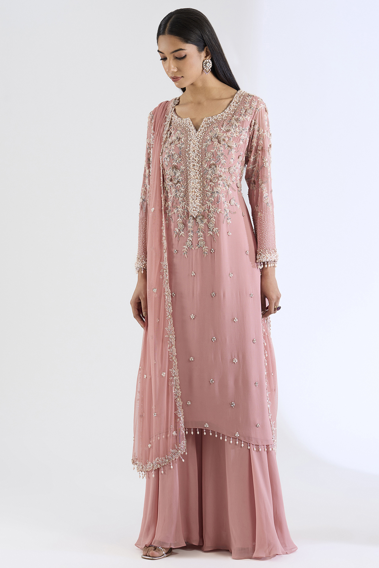 Peach Georgette Wedding Sharara Set by Amitabh Malhotra at Pernia's Pop Up Shop