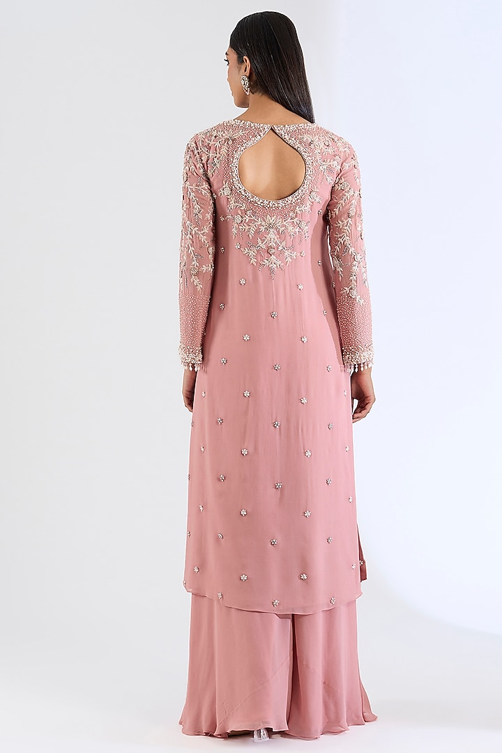 Peach Georgette Wedding Sharara Set by Amitabh Malhotra at Pernia's Pop Up Shop
