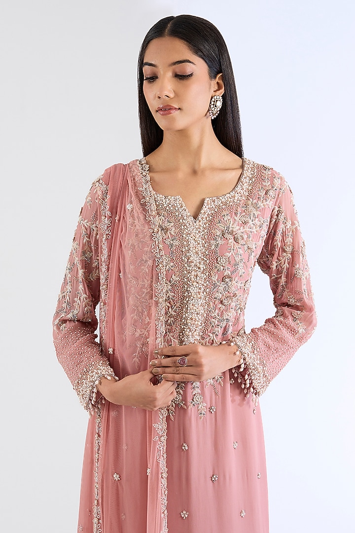 Peach Georgette Wedding Sharara Set by Amitabh Malhotra at Pernia's Pop Up Shop