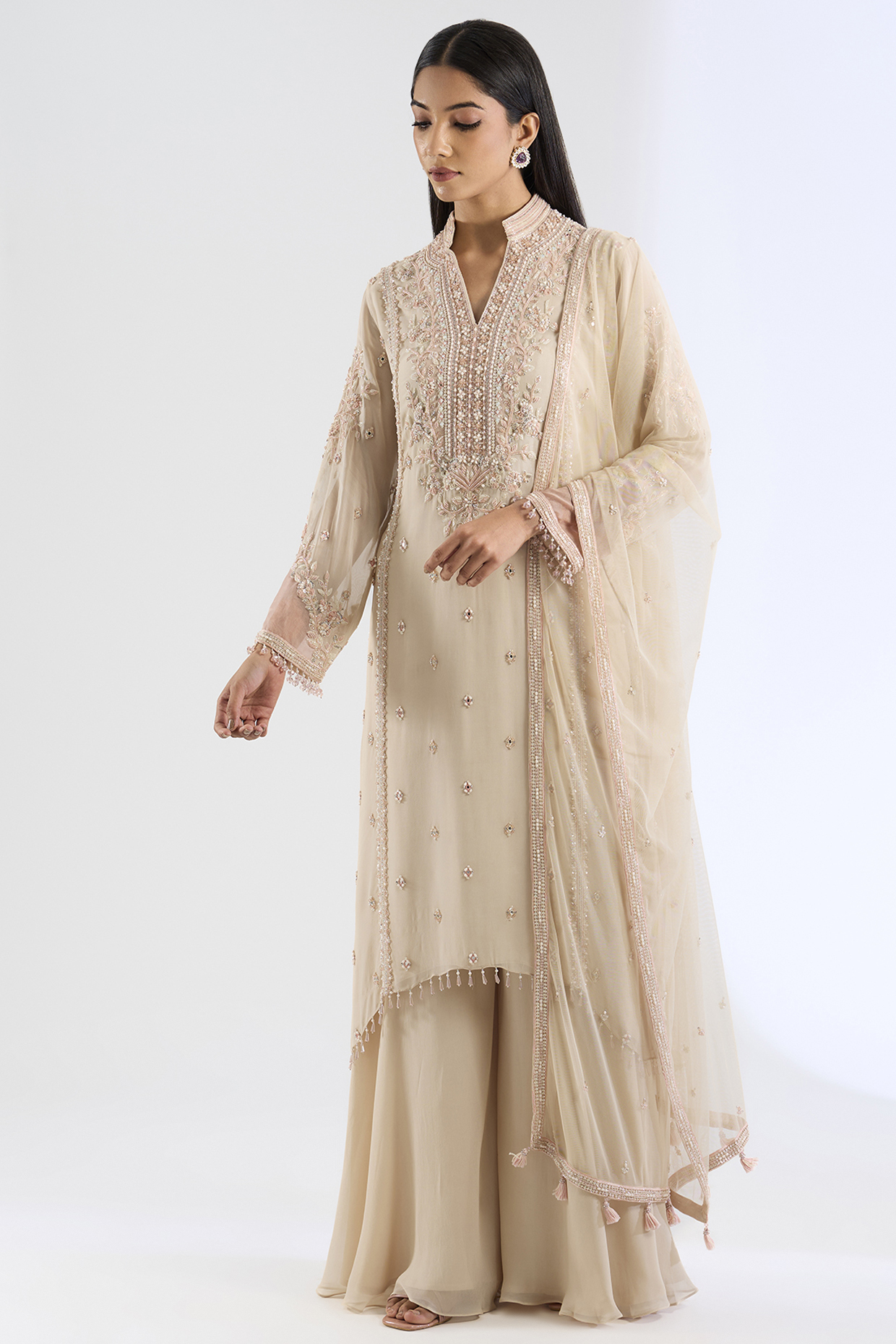 Peach Georgette Wedding Sharara Set by Amitabh Malhotra at Pernia's Pop Up Shop