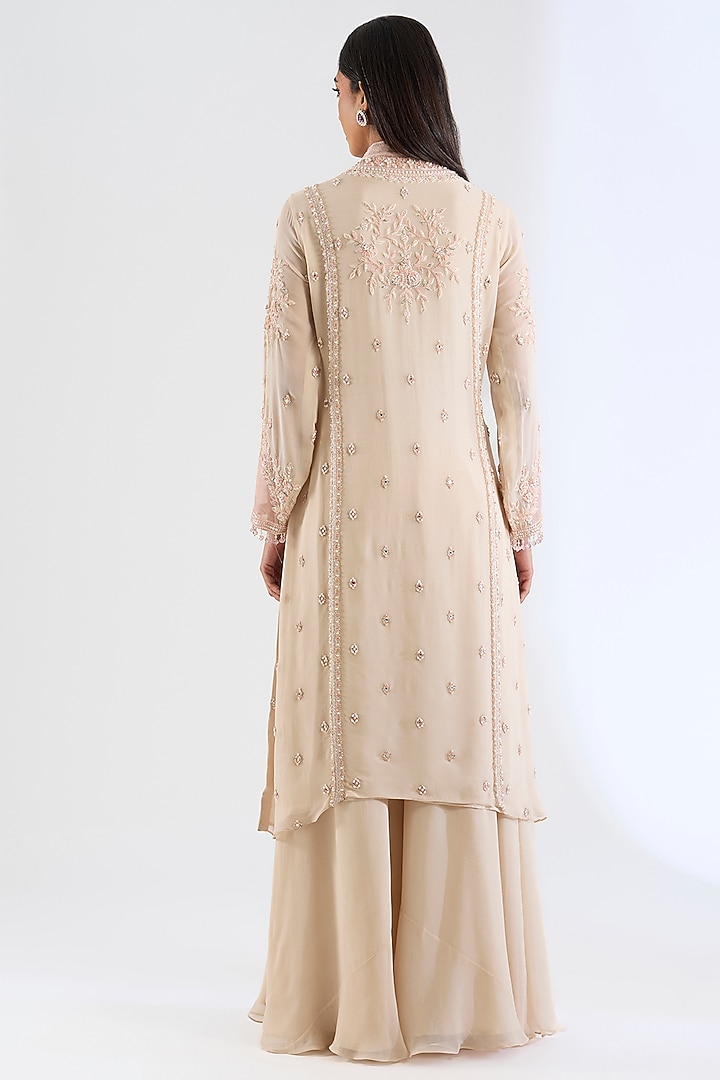 Peach Georgette Wedding Sharara Set by Amitabh Malhotra at Pernia's Pop Up Shop